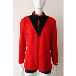 St. John Sport 1/4 Zip Knit Sweater Size Large Red Black Vintage